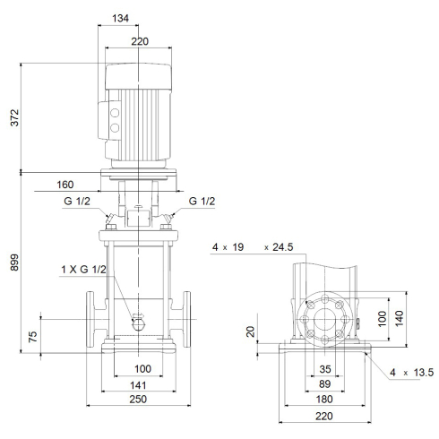 Многоступенчатый вертикальный насос Grundfos CR 5-24 A-FGJ-A-E-HQQE 96513390